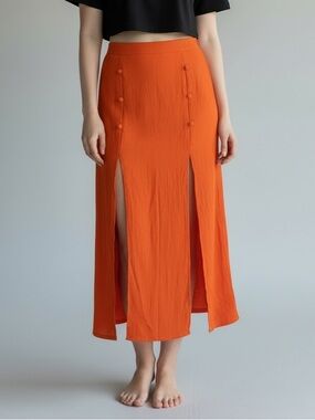 NWOT ✨ Topshop Orange High-Waist Maxi Skirt with Front Slits